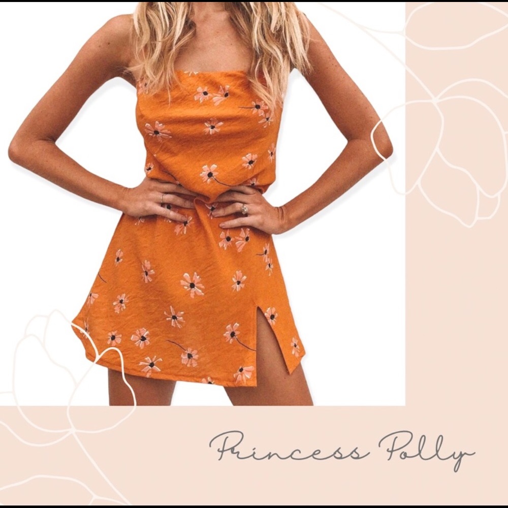Princess Polly Orange Floral Mini Dress with Slit
